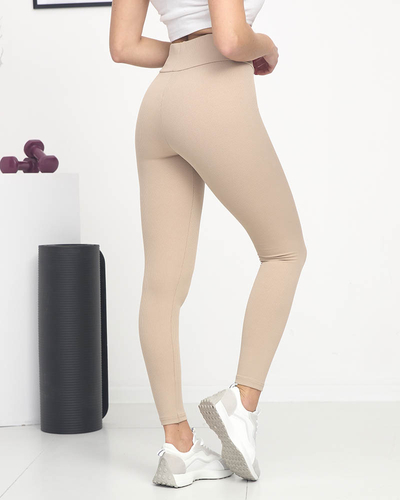 Hellbraune gestreifte Damenleggings mit orangefarbenen Aufschriften - Kleidung