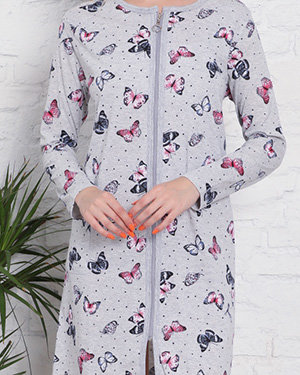 Graues Nachthemd mit Schmetterlingsdruck- Kleidung