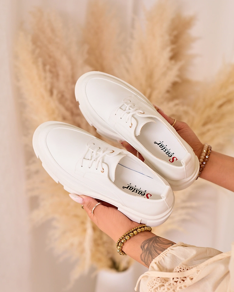 Royalfashion Weiß Damen feste Sohle Trendy Chunky Halbschuhe