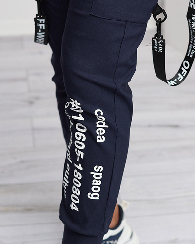 Marineblaue Cargohose für Damen mit Aufschriften - Kleidung