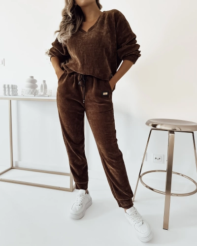 Комплект жіночих ребристих світшотів Royalfashion Brown