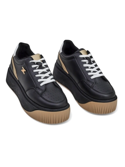 Damen-Sneakers Hypatia Nero aus Öko-Leder mit 5 cm Plateausohle