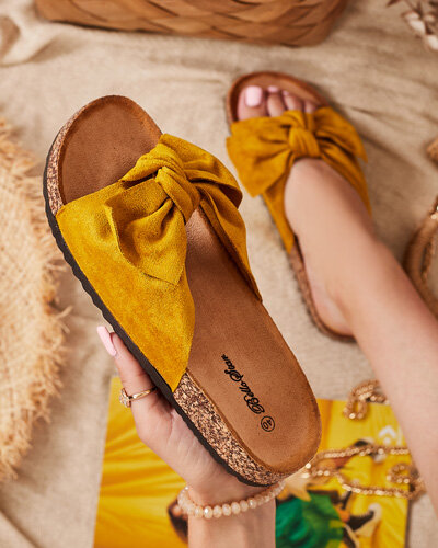 Mustard Damen Flip-Flops aus Öko-Wildleder mit Schleife Maqelia - Footwear