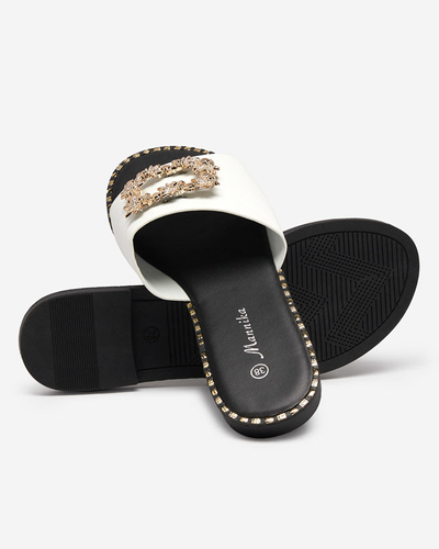 Weiße elegante Damenhausschuhe mit goldener Verzierung Meriso - Schuhe