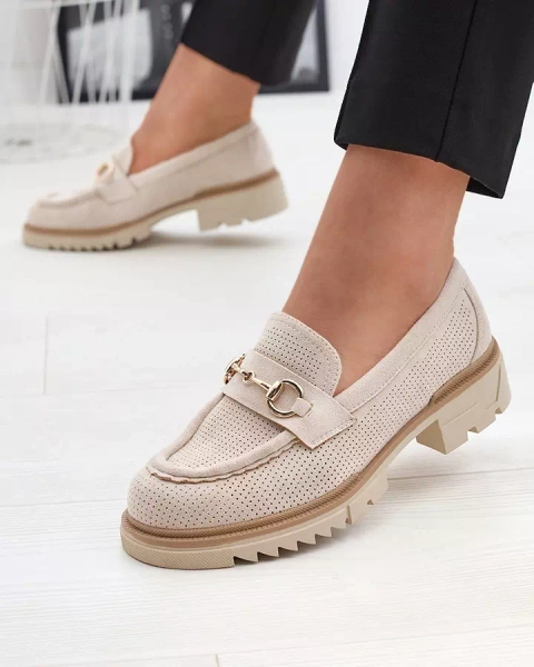 Cremefarbene durchbrochene Damenmokassins mit Kette Imerila - Footwear