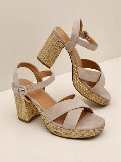 Damen Sandalen Royalfashion AURELIA beige mit Blockabsatz Wildleder