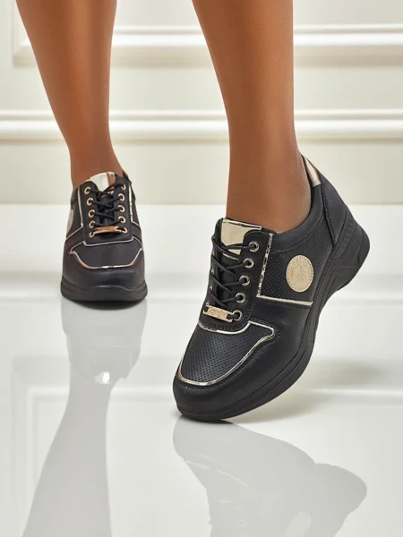 Damen-Sneakers mit Keilabsatz Callista Nero Öko-Leder schwarz