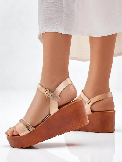 Royalfashion Damen Wedgesandalen mit Strass und Glitter Aurora Glow
