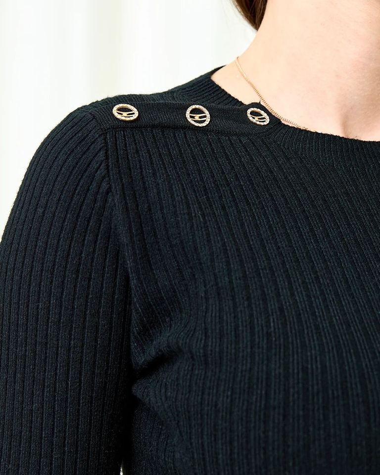 Royalfashion Schwarzer Damenpullover mit Goldknöpfen