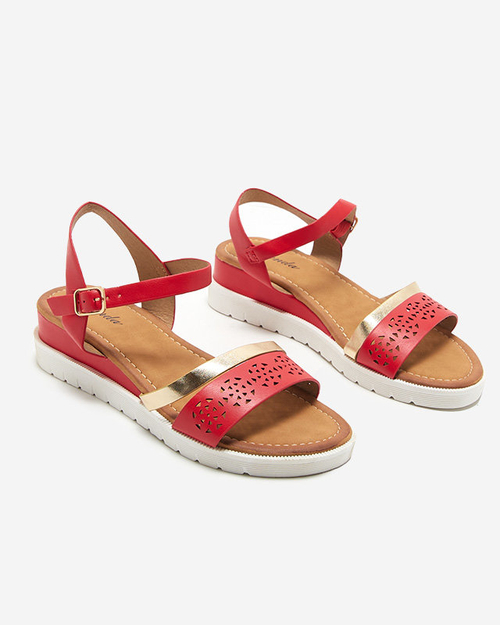 Червоні жіночі босоніжки на низькій танкетці Dotif- Shoes