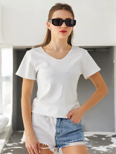 Royalfashion Damen Baumwollt-Shirt mit Spitze auf dem Rücken