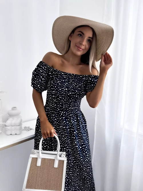 Темно-синя жіноча максі-сукня в горох - Одяг