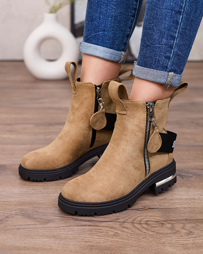 Royalfashion Braune Stiefel aus Öko-Wildleder mit Riemen und Reißverschlüssen Redmisala