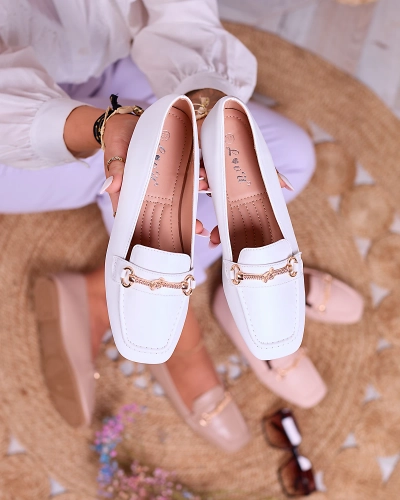 Royalfashion Білі жіночі мокасини з золотим декором Olerika