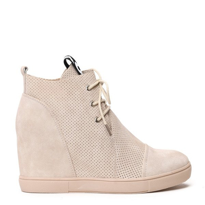 Beżowe sneakersy na krytym koturnie - Obuwie