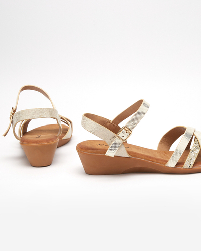 Goldfarbene Damen-Sandalen mit Keilabsatz Saline - Schuhe