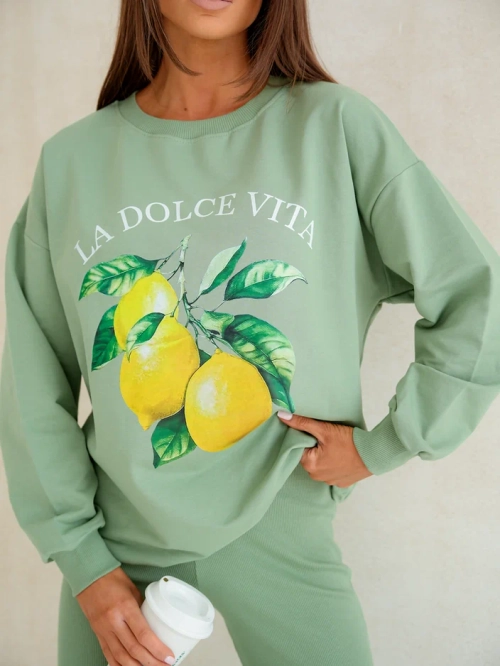 Royalfashion Котоновий жіночий комплект з лимонним світшотом та легінсами