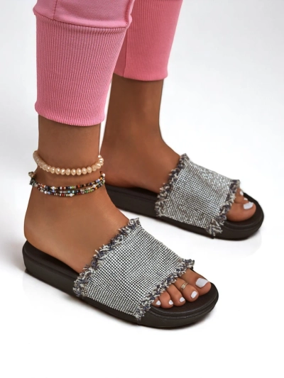 Royalfashion Damen Pantoletten mit flacher Sohle SparkleWalk
