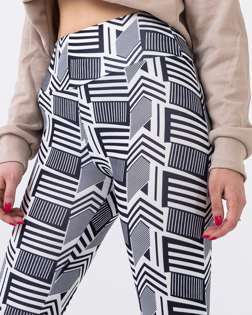 Чорно-білі легінси з високою талією та візерунком