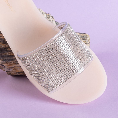 Beige Gummihausschuhe für Damen mit Zirkonia Niamh - Schuhe