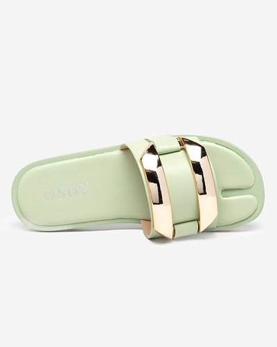 Grüne Damenhausschuhe mit großem Goldornament Kedino - Footwear