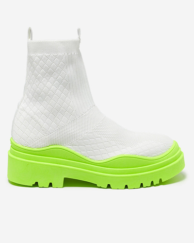 Weiß-grüne Damenstiefel mit flachem Absatz Seritis - Footwear