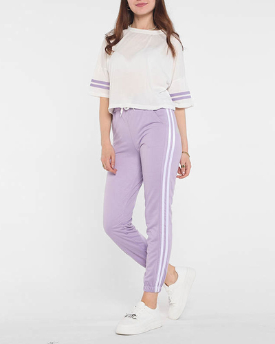 Violett-weißer Damen-Sport-Trainingsanzug mit Streifen - Kleidung