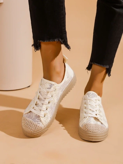 Royalfashion Damen Spitze Sneakers mit Pailletten Nille