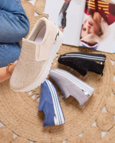 Royalfashion Beige Damen Plateau-Sneakers mit Zirkonen Scavli