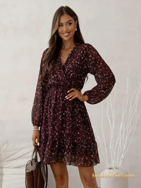 Royalfashion Gemustertes Damen-Minikleid mit Rüschen und Wickelausschnitt