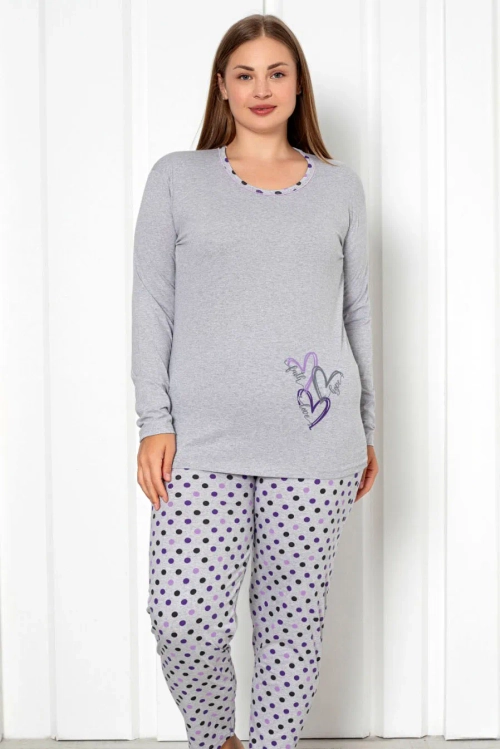 Royalfashion Жіночий комплект піжами з 2-х частин з бавовни з горошком РОЗМІР ПЛЮС
