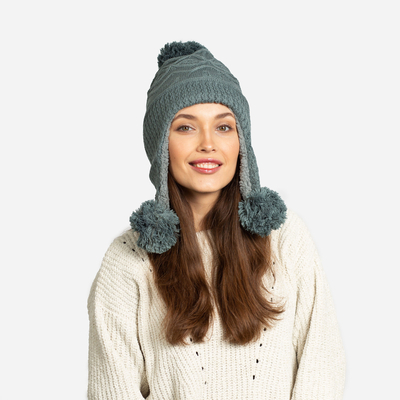 Dunkelgrauer Damen-Isolierhut mit Pompons - Accessoires