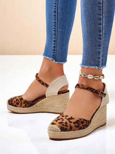 Aurelia Leopard Royalfashion Damen Keilabsätze Öko-Leder Camel