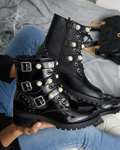 Schwarze Damenstiefel mit Salviso-Perlen - Schuhe