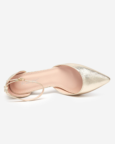 Damensandalen auf niedrigem Pfosten in goldener Farbe Nerola - Schuhe