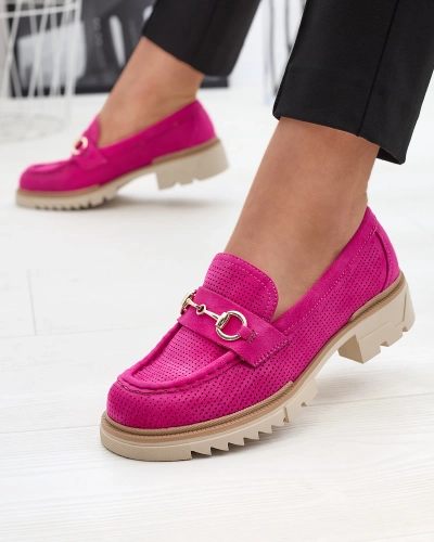 Fuchsia durchbrochene Damenmokassins mit Kette Imerila - Footwear