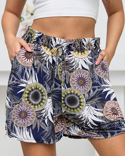 Gelb und marineblau gemusterte Damen-Shorts - Kleidung