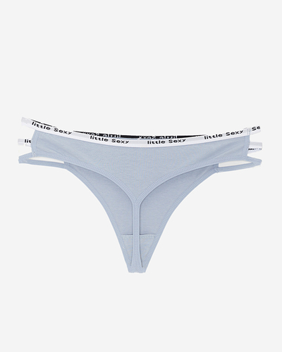 Damen-Stringslip aus blauer Baumwolle mit Streifen - Unterwäsche