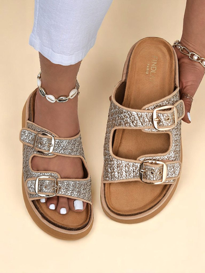 Royalfashion Damen Pantoletten mit Plateausohle Nora Woven