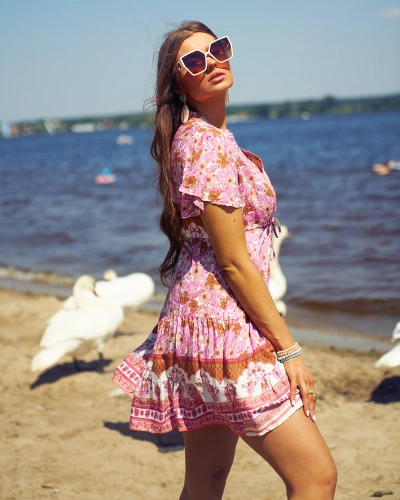 Royalfashion Kurzes Damen-Sommerkleid in Rosa