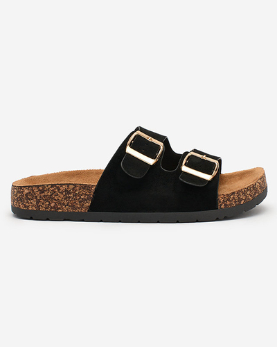 Damen-Pantoletten Letitia schwarz, Wildleder, flacher Absatz, italienisches Design