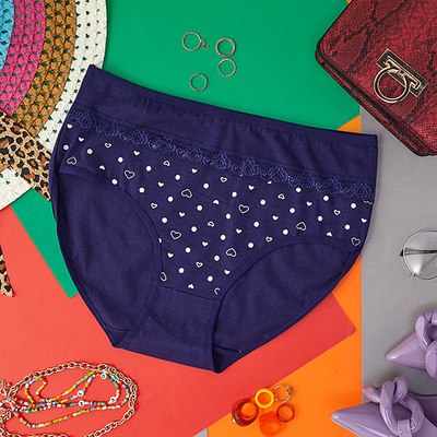 Marineblauer Damenslip aus Baumwolle mit Herzen - Unterwäsche