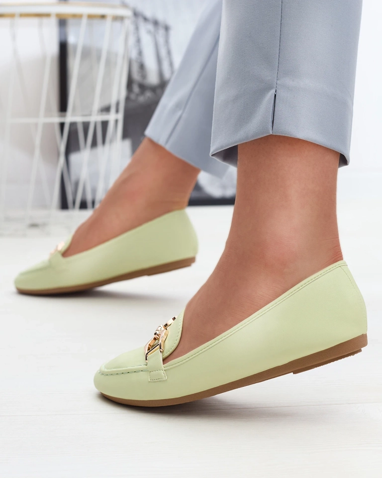 Grüne Damenmokassins aus Öko-Leder mit Verzierung Wiwet-Footwear