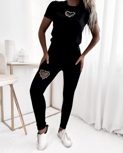 Royalfashion Schwarzes Damen-Sport-Set mit Herzen