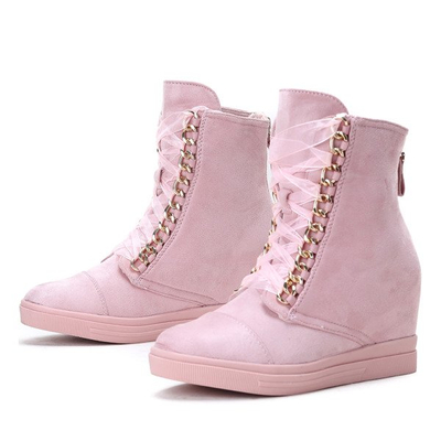 Różowe sneakersy na koturnie Tirana- Obuwie