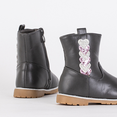 Graue Mädchenstiefel mit dekorativem Nokimi-Shoes-Obermaterial