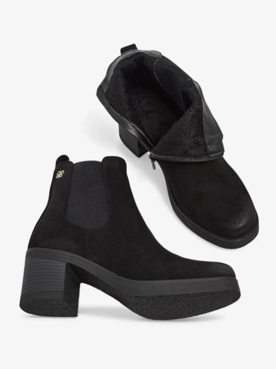 Damen Stiefeletten aus Wildlederimitat mit Blockabsatz Arsh