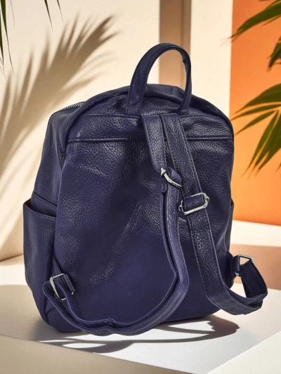 Damen Rucksack Calista Marineblau aus Öko-Leder mit Reißverschluss A4