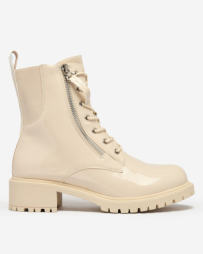 Royalfashion Beige Öko-Leder Damen Seddaga Baggerstiefel