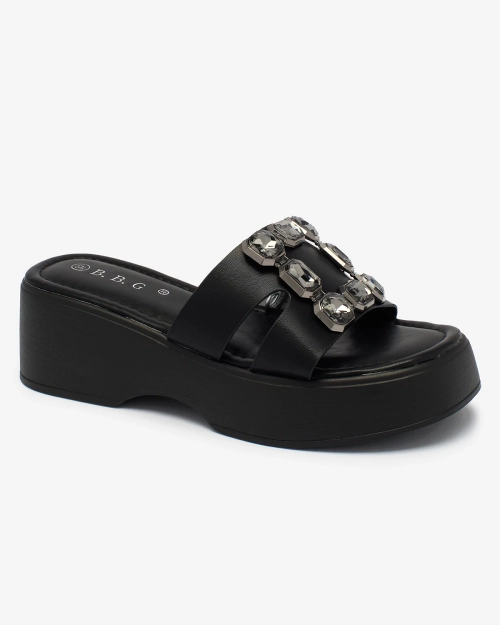 Royalfashion Чорні жіночі шльопанці на суцільній підошві Norixi